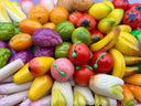 Assortment of fruits and vegetables in almond paste