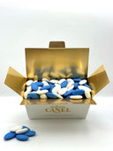 White, blue and pink almond sugared almonds