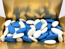 White, blue and pink almond sugared almonds