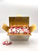 White, blue and pink almond sugared almonds