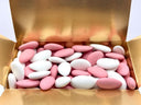 White, blue and pink almond sugared almonds