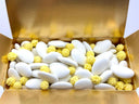 White, blue and pink almond sugared almonds