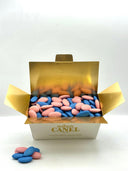 White, blue and pink almond sugared almonds