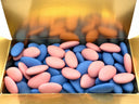 White, blue and pink almond sugared almonds